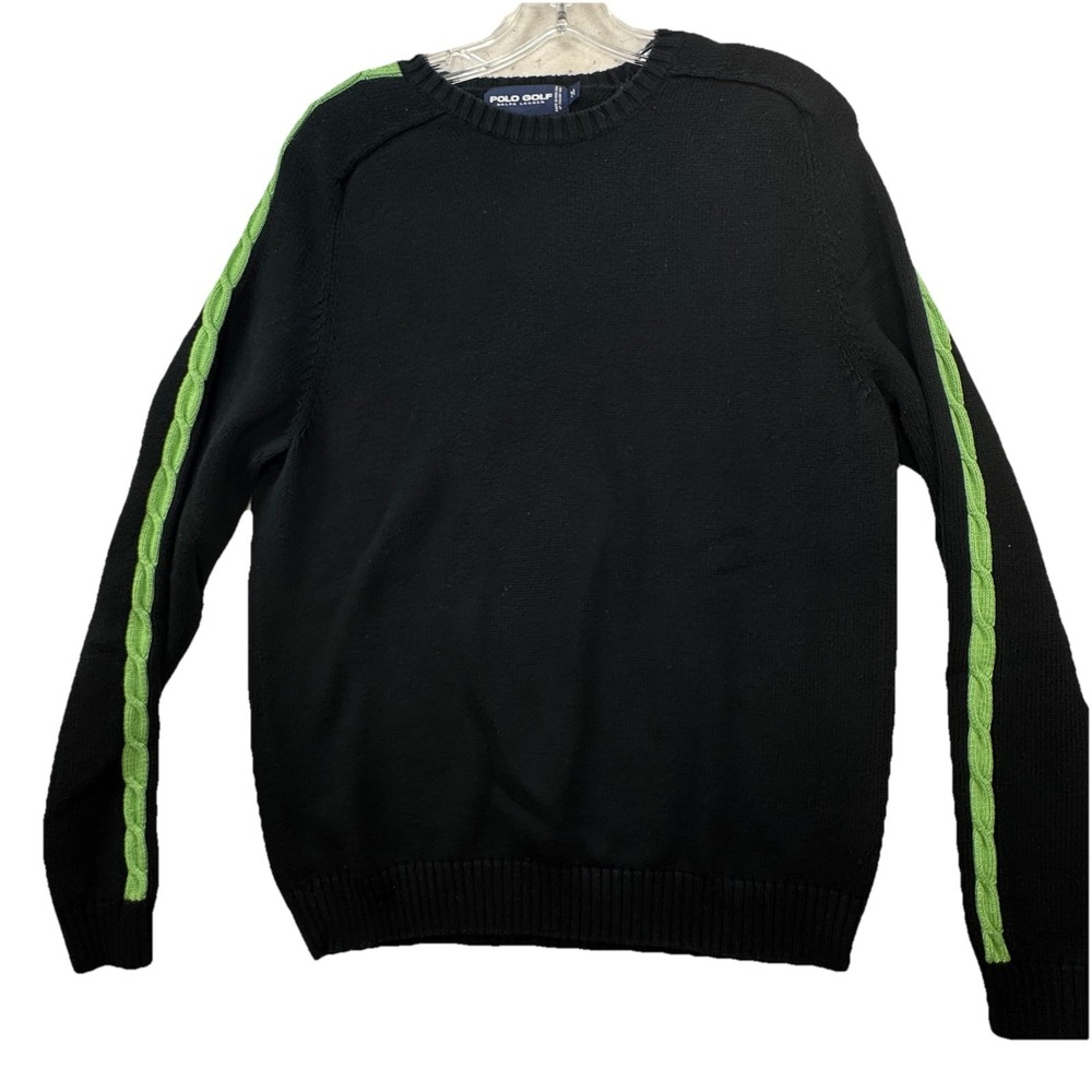 Polo Golf Ralph Lauren Cable Knit Sweater Medium Black Green Preppy Cashmere - Picture 1 of 11